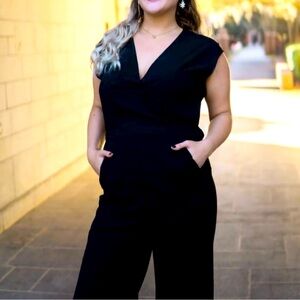 Uniqlo Sleeveless Jumpsuit Wide Leg Faux Wrap Black LG